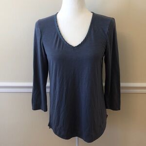 Anthropologie Pure + Good Women's V-Neck Blue Top 3/4 Sleeve Size Medium
